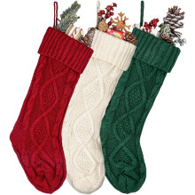 Cable Knit Christmas Stockings – White, Red, Green, 46