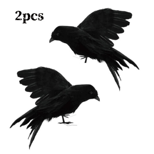 Realistic Black Crow Decoration 5.9in 2 pcs