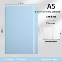 Hemelsblauwe hardcover A5 notitieboek met lijnen, 200 pagina's