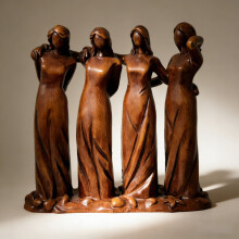 Four Sisters Heart Resin Figurine, Wood-Like Finish