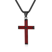 Herren-Halskette mit Kreuzanhänger aus Edelstahl, silber/schwarz