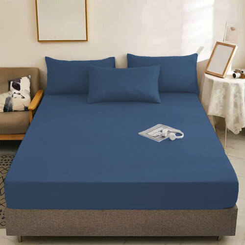 Fitted Sheet Navy King Size 72x79 Inch Deep Pocket 2