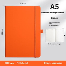 Orangefarbenes A5-Notizbuch mit Linien, Hardcover, 200 Seiten