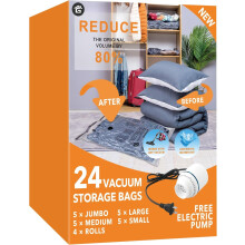 Bolsas de almacenamiento al vacío de 24 piezas con bomba eléctrica – 5 tamaños