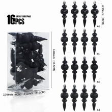 16pcs Black Shatterproof Finial Christmas Ornaments 11cm
