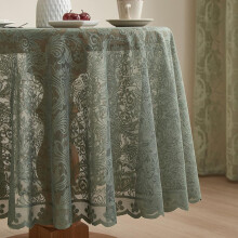 Vintage Green Floral Lace Tablecloth Round 90 cm