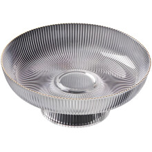 Glassfruktskål med gullkant og vertikale striper