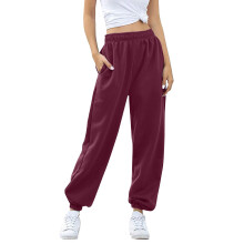 Pantaloni da donna a tinta unita con elastico in vita - Pantaloni casual elasticizzati a vita alta con tasche, gamba dritta e comodi per tutti i