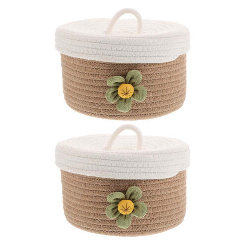 Cotton Rope Storage Basket with Lid, Coffee, 21x21x13cm