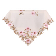 Floral Embroidered Lace Tablecloth 33.4" Square Beige