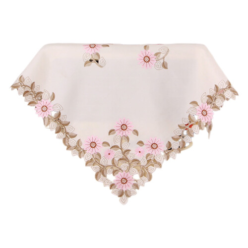 Floral Embroidered Lace Tablecloth 33.4" Square Beige