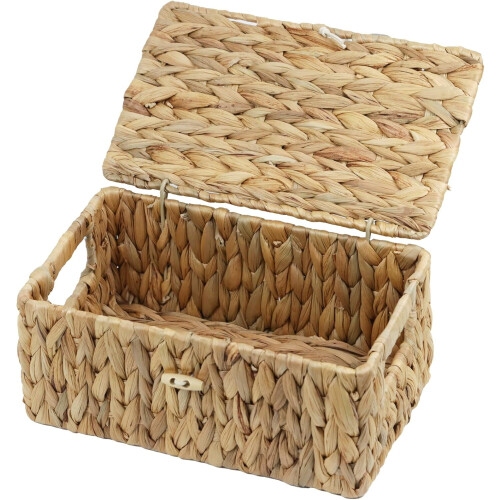 Natural Water Hyacinth Rectangular Storage Basket with Lid