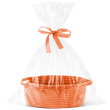 Orange Cotton Woven Storage Basket with Handle 11.8 x 7.9 x