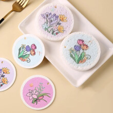 Éponge ronde à motif de fleur de dessin animé – Coton et pâte de bois, 8,5 cm
