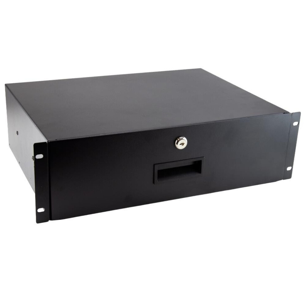 Kenable 19 Inch 3U Lockable Rack Mount Drawer With Rear Support Rails 338Mm Deep
