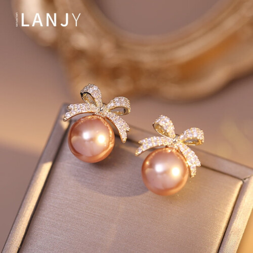 Brincos de pérola com laço e strass, 1 par 2