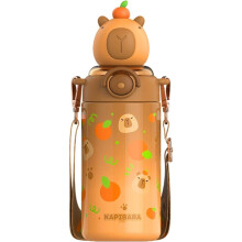 Garrafa térmica Capybara de 600ml com canudo e alça de ombro.