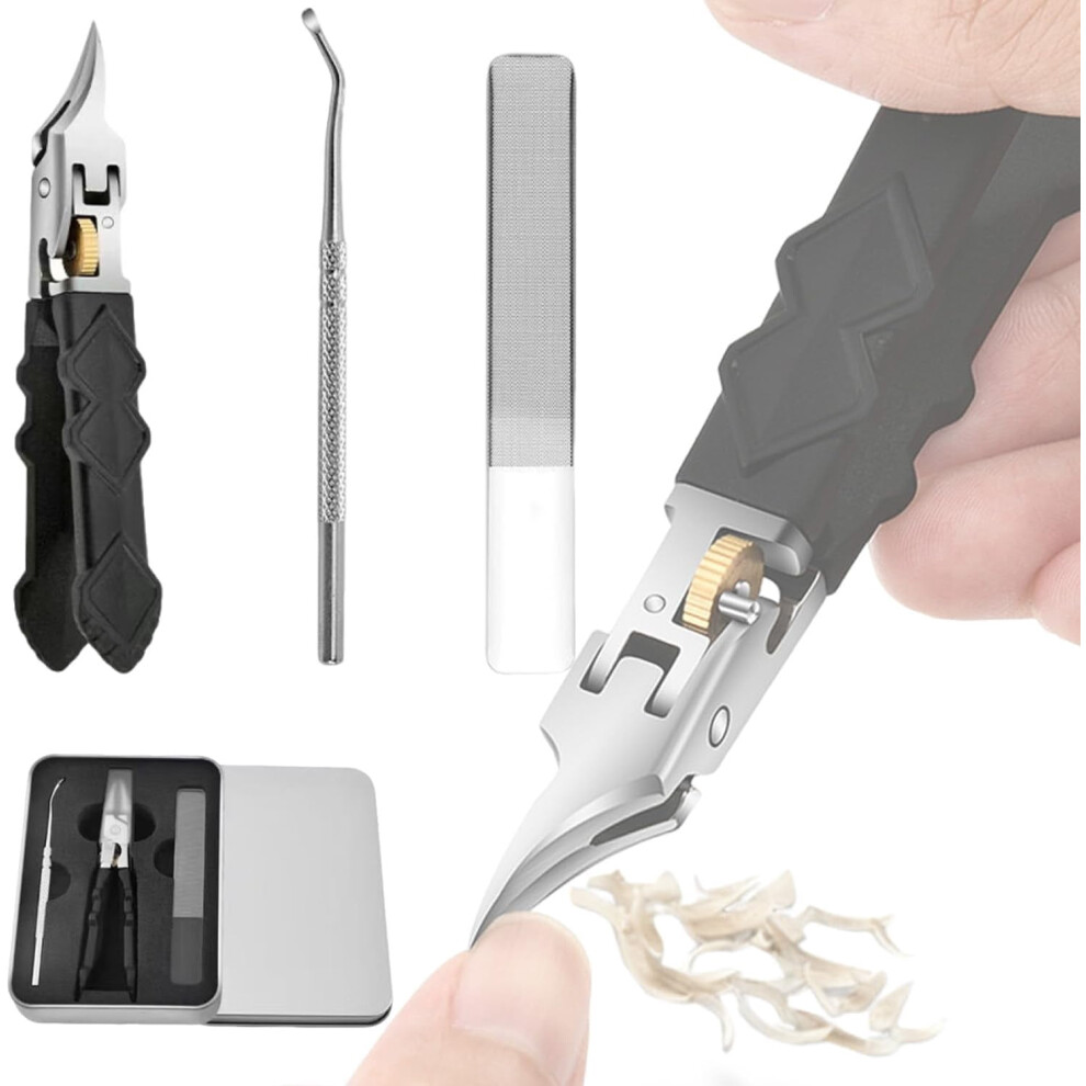 Black Anti-Slip Nail Clipper Set with Sharp Angled Tips