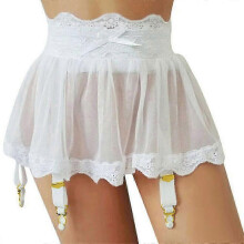 (XL,White)Sexy Lace-Up Mini Dress for Women, Sheer Adjustable Strap Lingerie Skirt, Date Night Dress