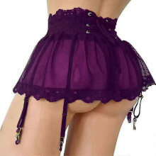(L,Purple)Sexy Lace-Up Mini Dress for Women, Sheer Adjustable Strap Lingerie Skirt, Date Night Dress