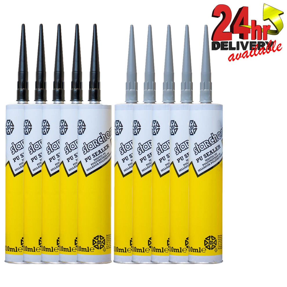 Starchem Pu Sealer Adhesive Sealant Glue 310Ml Cartridges 5 X & 5 X Black/Grey
