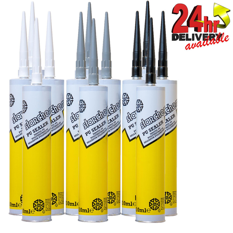 Starchem Pu Sealer Adhesive Sealant Glue 310Ml Cartridges 4Xblack 4Xwhite 4Xgrey 5060859874868