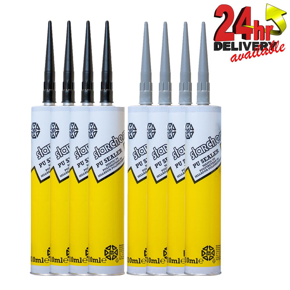 Starchem Pu Sealer Adhesive Sealant Glue 310Ml Cartridges 4 X & 4 X Black/Grey
