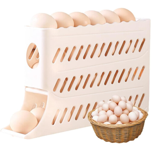 Rolling Fridge Egg Holder – 4-Tier PP Organizer for 30