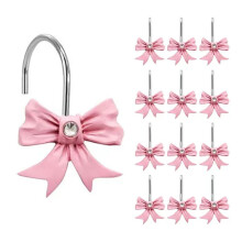 Lot de 12 crochets de rideau de douche en résine avec nœud rose