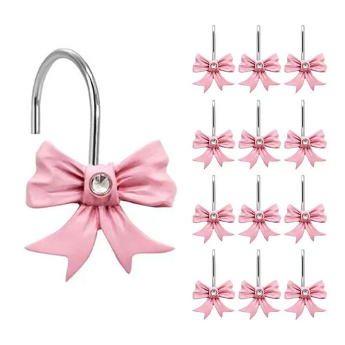 12-Pack Pink Bow Shower Curtain Hooks Resin