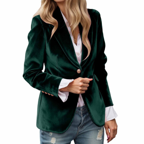 Damen-Samtblazer im Vintage-Stil, langärmelig
