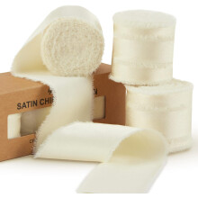 Cinta de gasa satinada de seda color marfil, 3,8 cm x 18,5 m