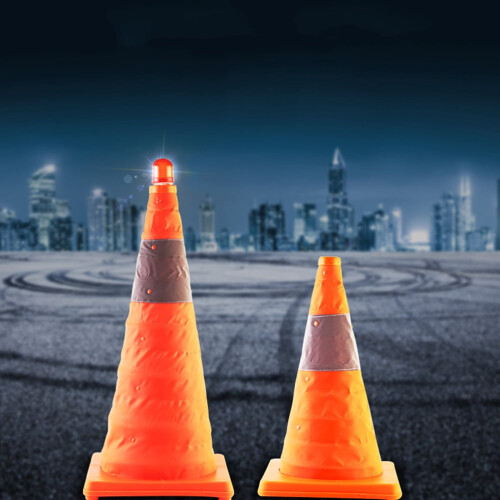 Cône de signalisation réfléchissant orange avec base LED (1 pièce)