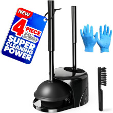 4-teiliges WC-Bürsten- und Pümpel-Set, Schwarz
