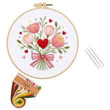 Valentinsdag Blomsterbroderikit Begynder 8 tommer