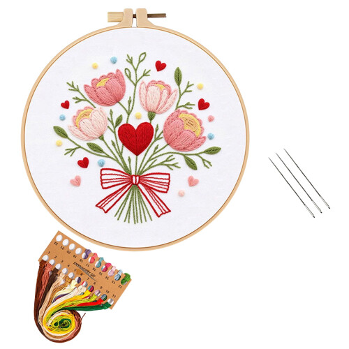 Valentinsdag Blomsterbroderikit Begynder 8 tommer