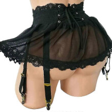 (2XL,Black)Sexy Lace-Up Mini Dress for Women, Sheer Adjustable Strap Lingerie Skirt, Date Night Dress