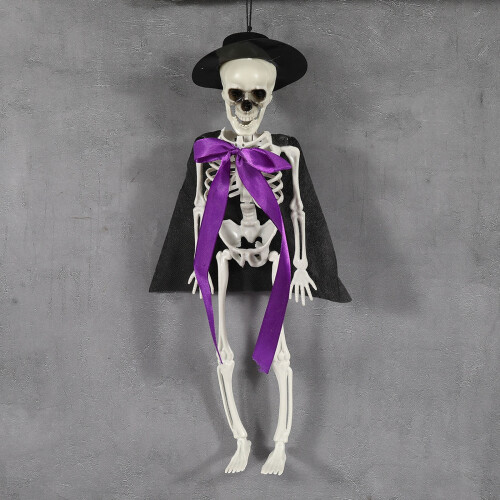 40cm Poseable Halloween Skeleton with Top Hat or Cape 1