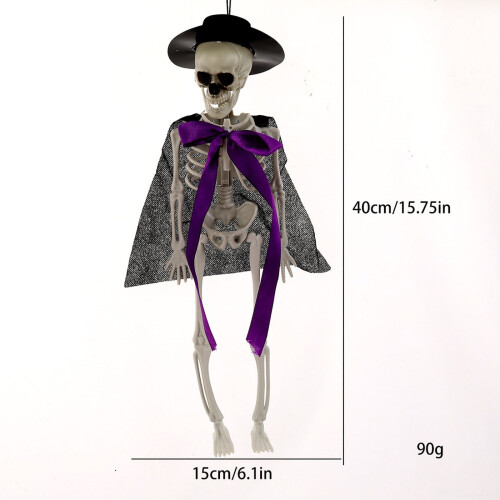 40cm Poseable Halloween Skeleton with Top Hat or Cape 2