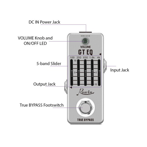 Silver 5-Band EQ Pedal, 18dB, 9.5x4.2x5.2cm