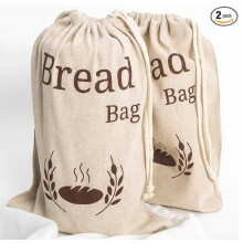 Bolsa para pan de lino natural, mezcla de algodón, paquete de 2, 38x27 cm