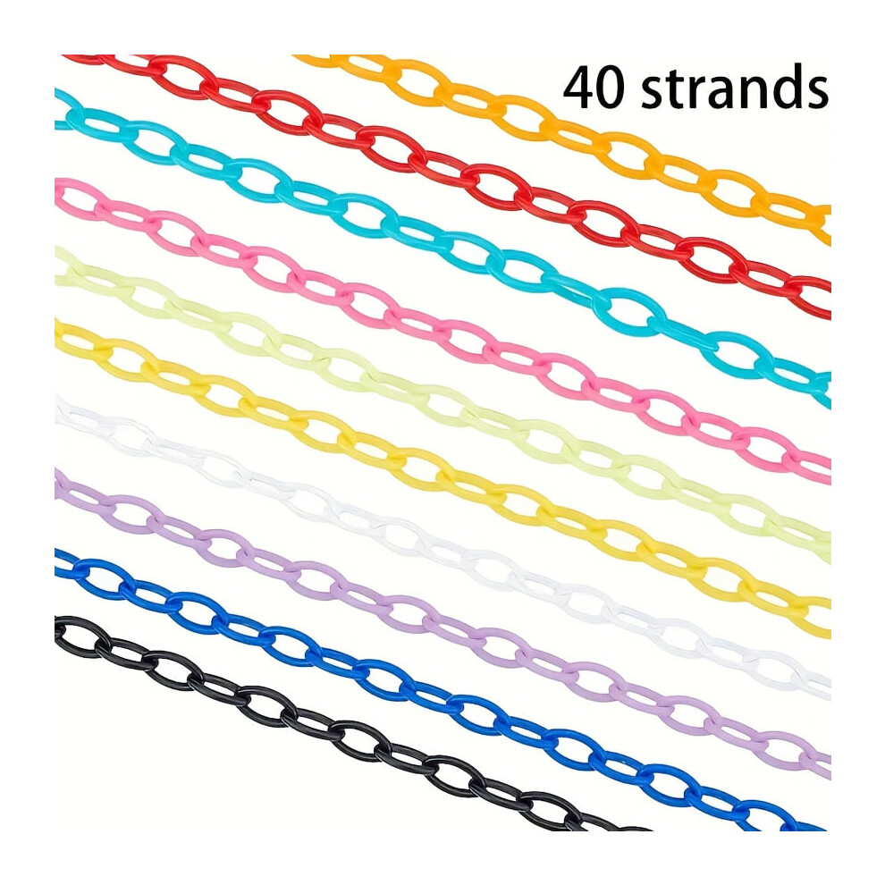 40 Strands Acrylic Cable Chains, 18.5" Oval Horse Eye Links, 10 Colors Â Durable Plastic Jewelry Making Supplies For Necklaces, Bracelets, Earrings, 9023022462183