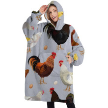 Oversized Wearable Blanket Hoodie,Gray Chicken Chick Egg Pattern Sherpa Blanket Hoodie with Super Pockets,Super Warm Fuzzy Pullover for Women & Men