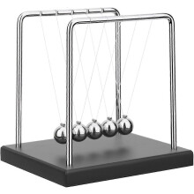 5 Large Beads Newton's Cradle Balance Balls Desk Toy with Black Wooden Base, Office Decorations, Fun Science Physics Toy