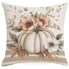 Housse de coussin en lin Ă motif citrouille d'automne, 45 x 45 cm