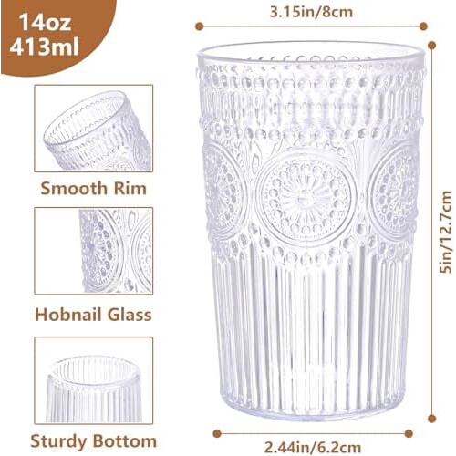 12-Pack Vintage Ribbed Plastic Drinking Glasses 12oz 1