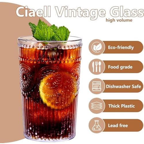 12-Pack Vintage Ribbed Plastic Drinking Glasses 12oz 2
