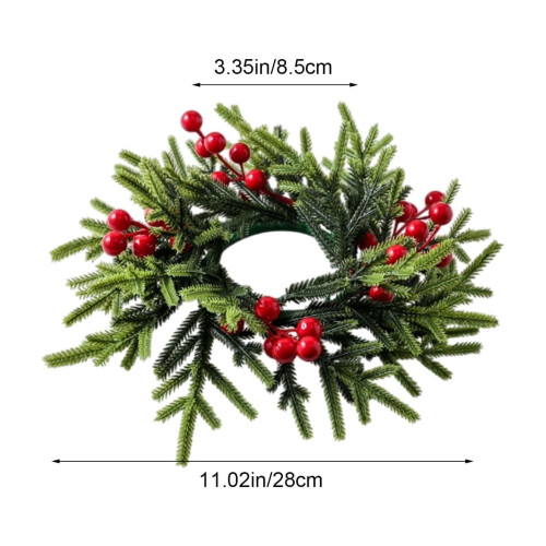 Christmas Candle Ring Garland with Red Berries & Eucalyptus 2