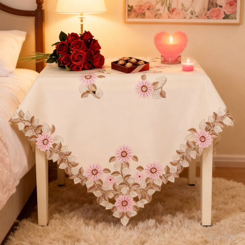 Flowers Embroidered Table Runner Square Lace 33.4x33.4 Inch 1