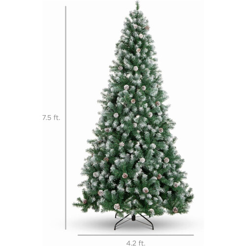 4.5FT Flocked Christmas Tree with Pine Cones 1000 Branches 1
